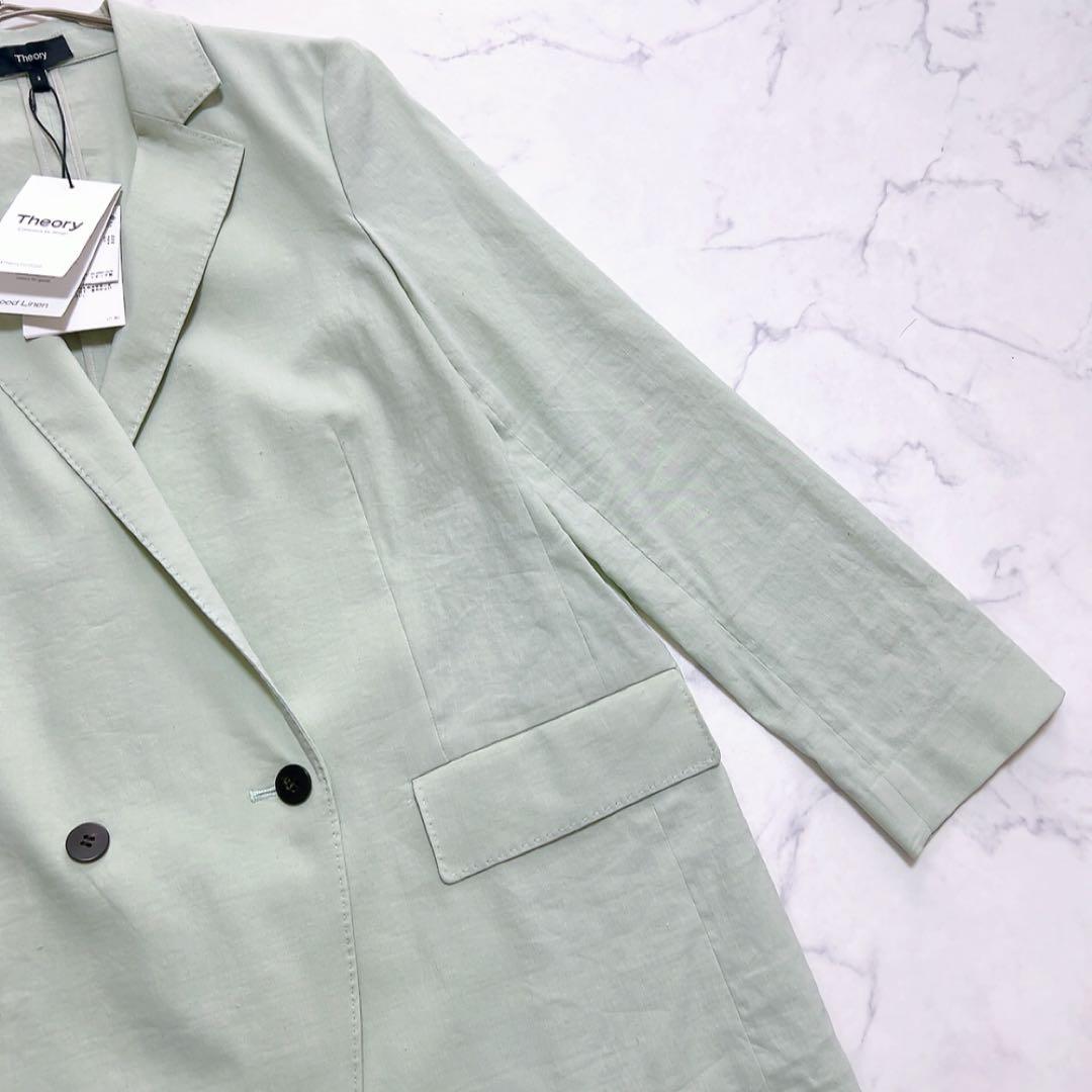 タグ付✨️定価4.9万円 セオリー リネン混ダブルブレスト ジャケット 2グリーン