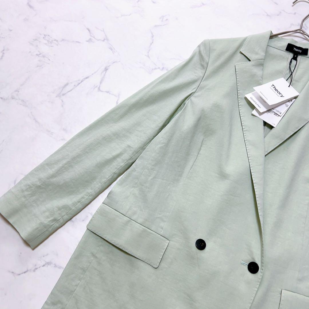 タグ付✨️定価4.9万円 セオリー リネン混ダブルブレスト ジャケット 2グリーン