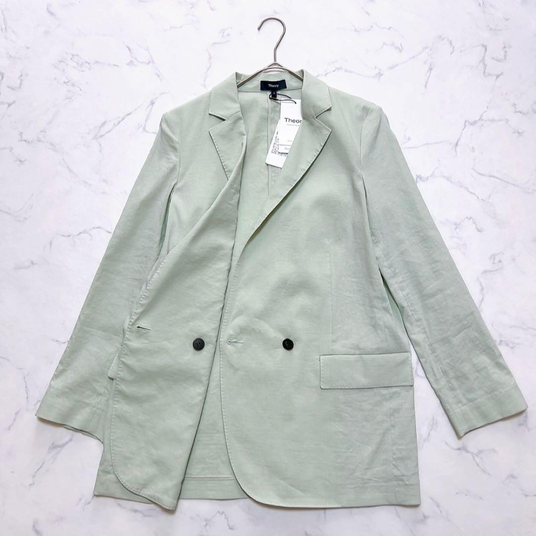 タグ付✨️定価4.9万円 セオリー リネン混ダブルブレスト ジャケット 2グリーン