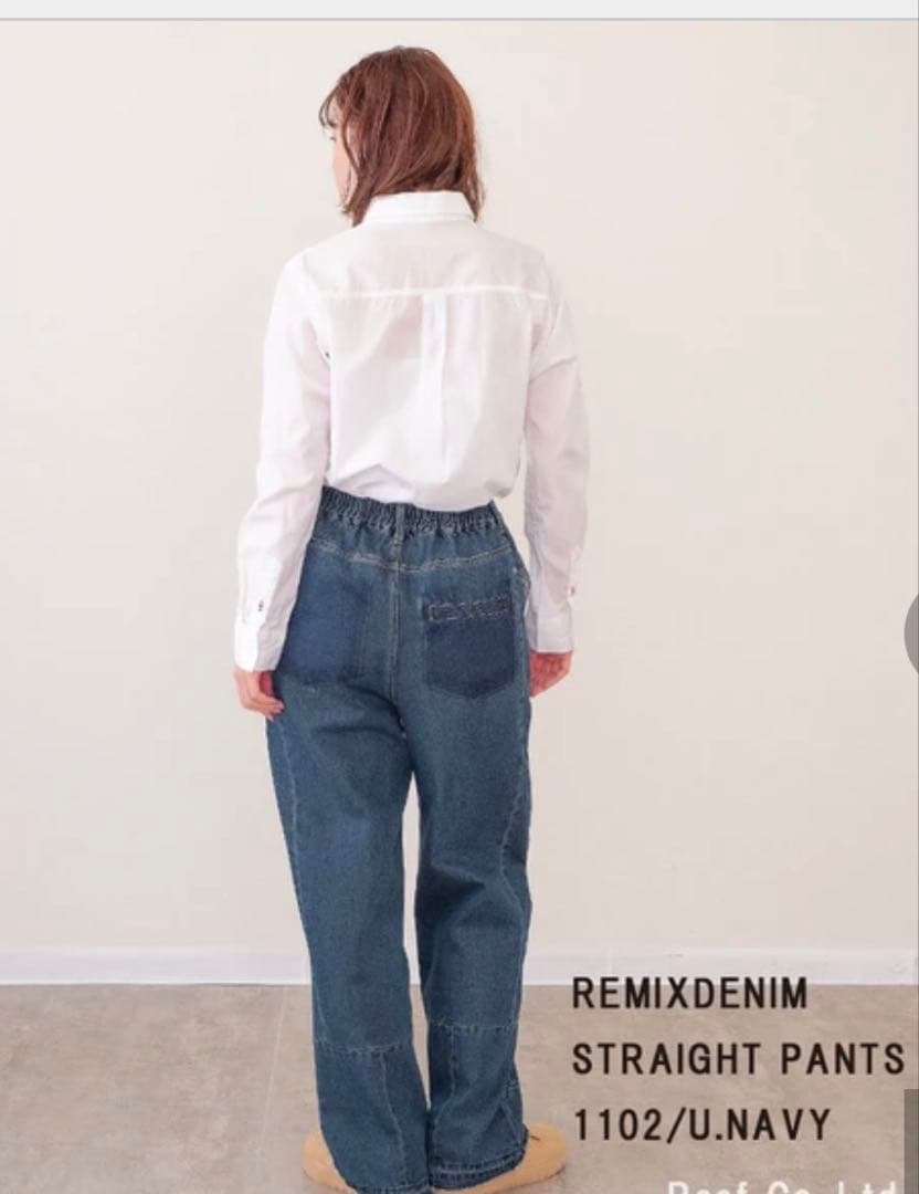 REMIXデニムストレートパンツ USED NAVY