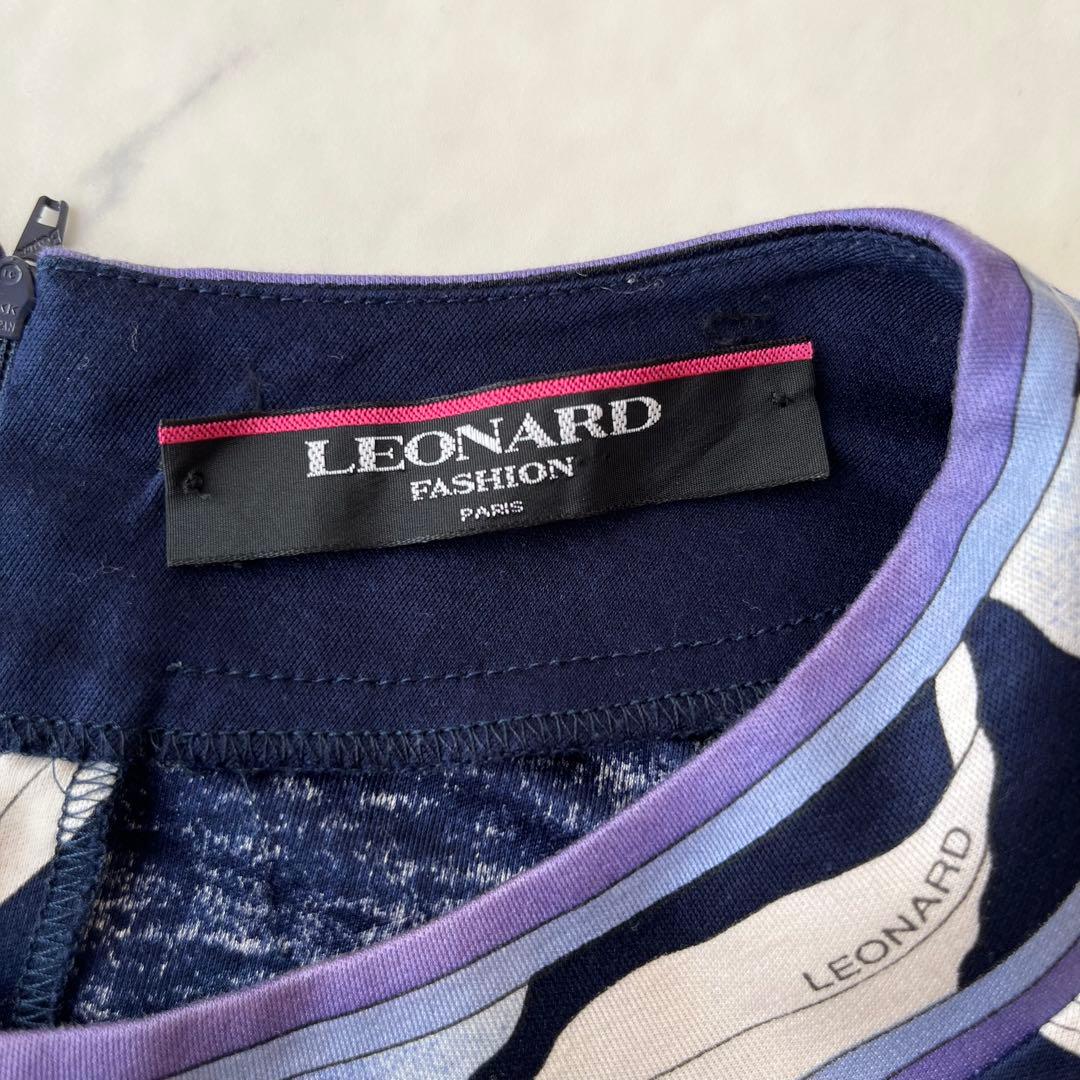 LEONARD レオナール　ベルト付き　ひざ丈ワンピース ネイビー／Ｌ