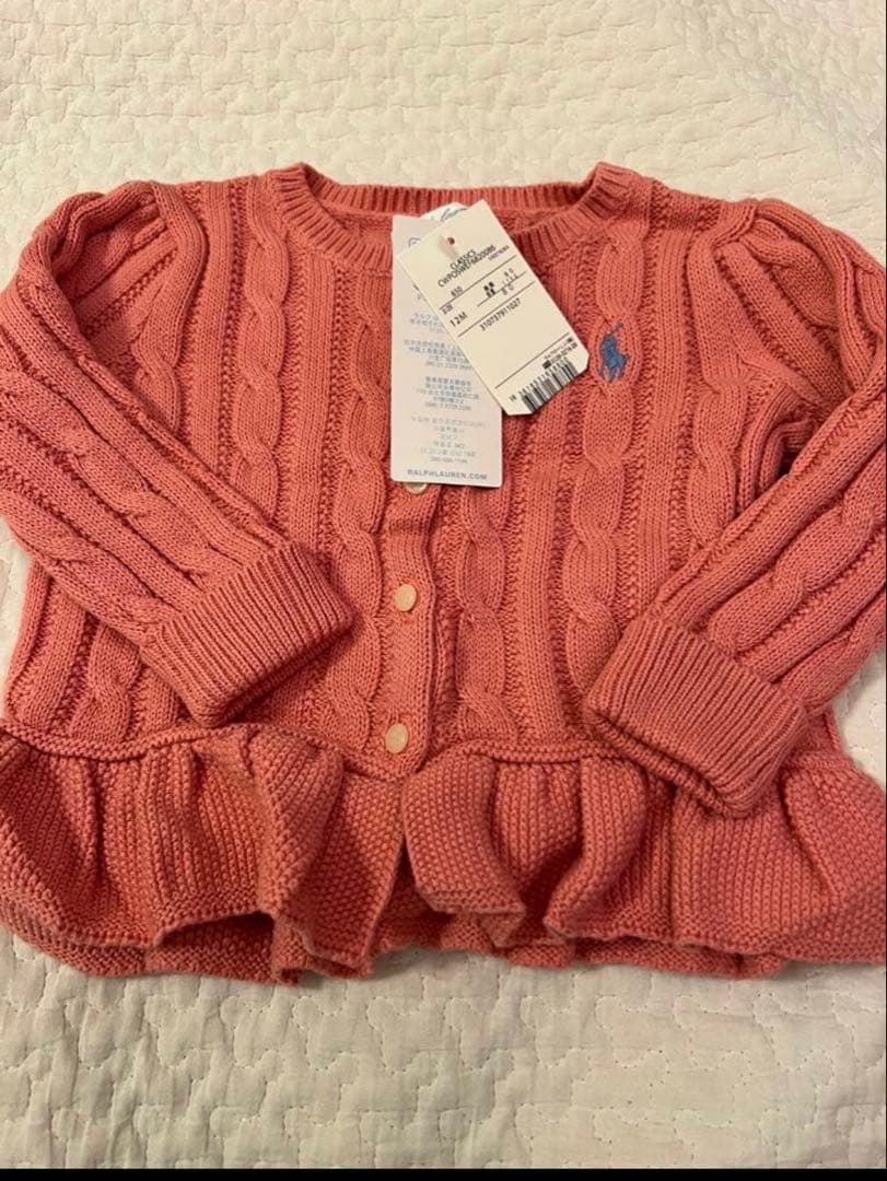【すず】Ralph Lauren ピンクケーブルニットカーディガン 12M