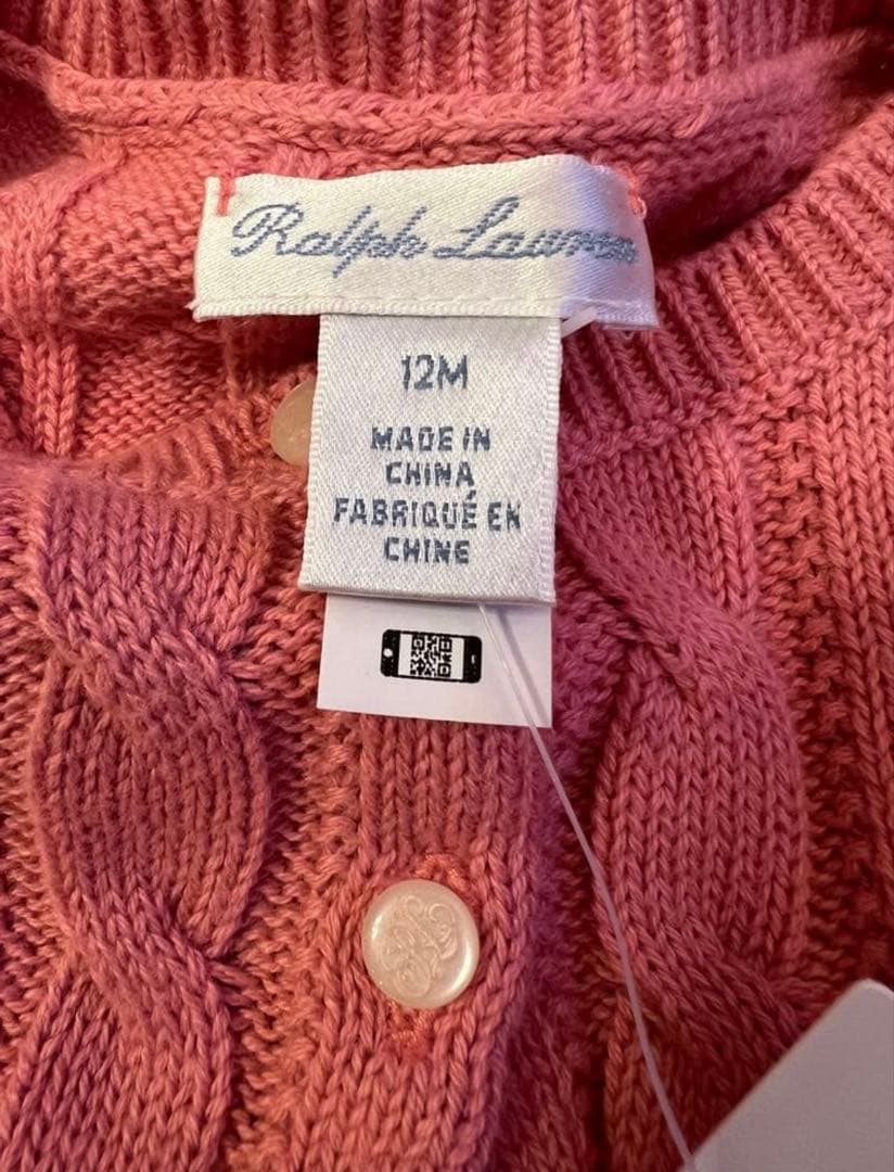 【すず】Ralph Lauren ピンクケーブルニットカーディガン 12M