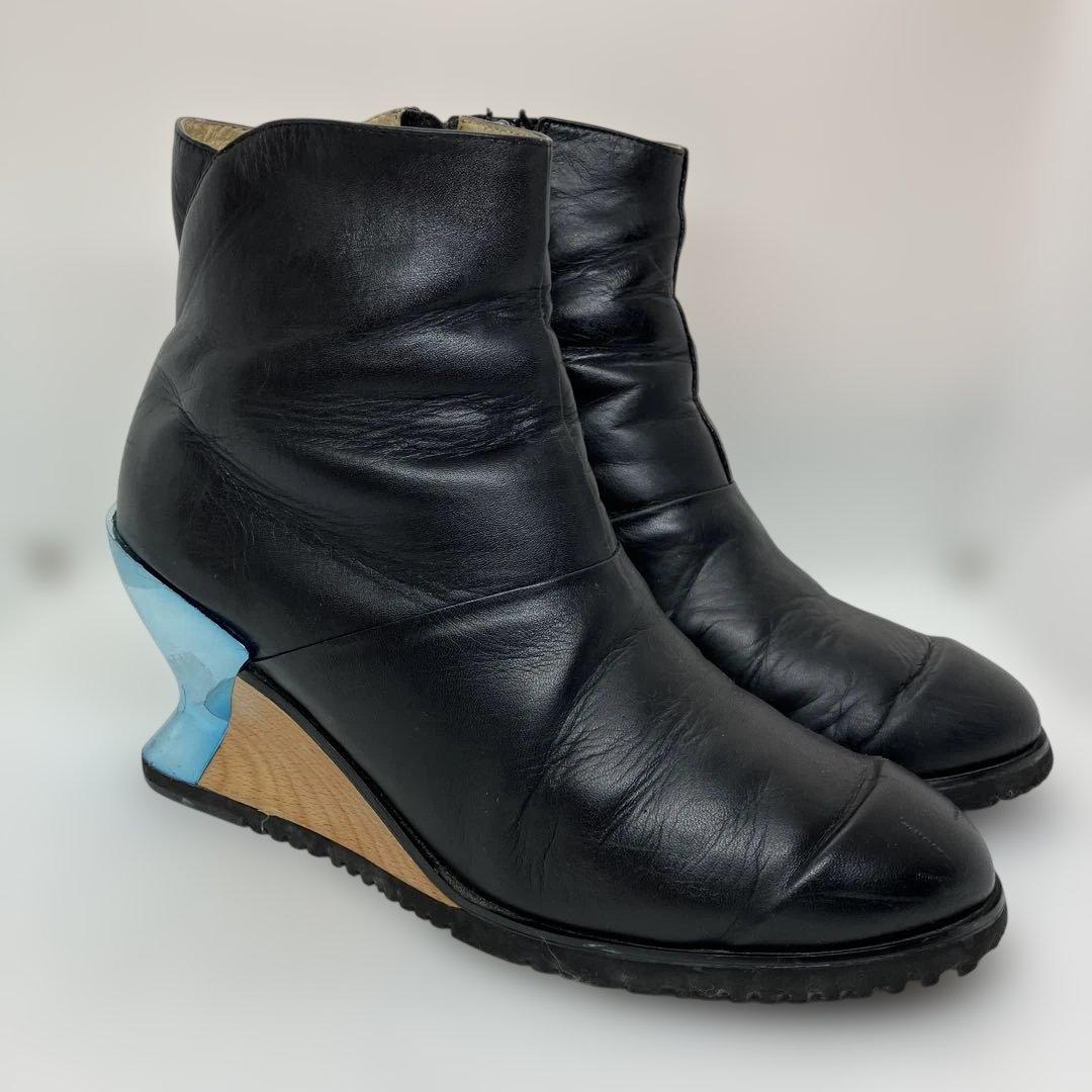 【希少】ISSEY MIYAKE アートヒール ウエッジソール レザーブーツ