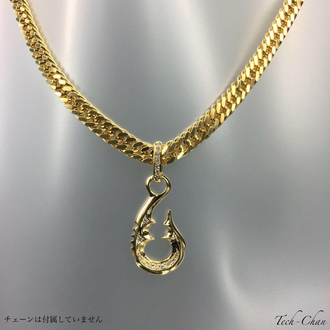 K18YG ダイヤ付フィッシュフック《中》リバーシブル 2way ペンダント
