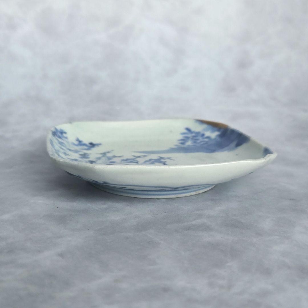 古伊万里　染付　花唐草　江戸時代　小皿　雪輪　骨董　金継ぎ　金直し　アンティーク