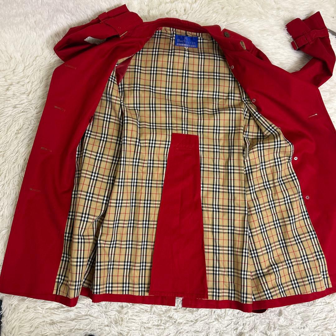 [極美品]バーバリーブルーレーベル　トレンチコート　ベルト　ノバチェック　レッド