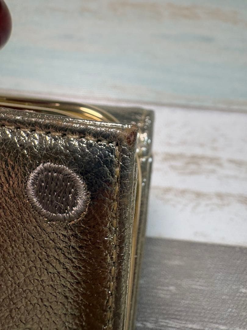 ペルケ　perche 財布　がま口　3つ折り　ゴールド　ドット柄刺繍