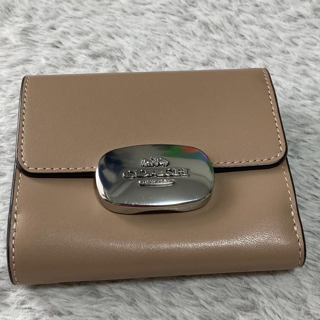 美品 CP254 COACH コーチ 二つ折り財布 ベージュ 保存袋付き 女性用