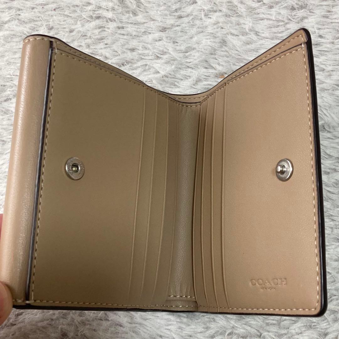 美品 CP254 COACH コーチ 二つ折り財布 ベージュ 保存袋付き 女性用