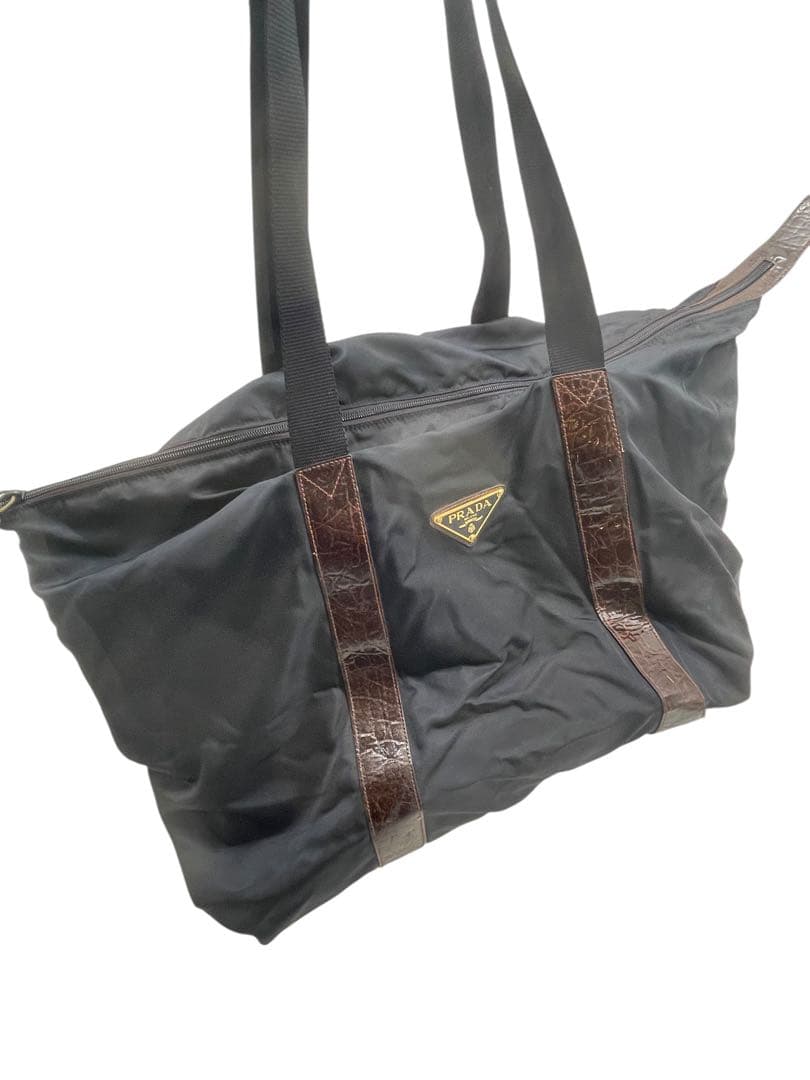 中古訳PRADAプラダ大型ボストンバッグ型押黒　訳あり