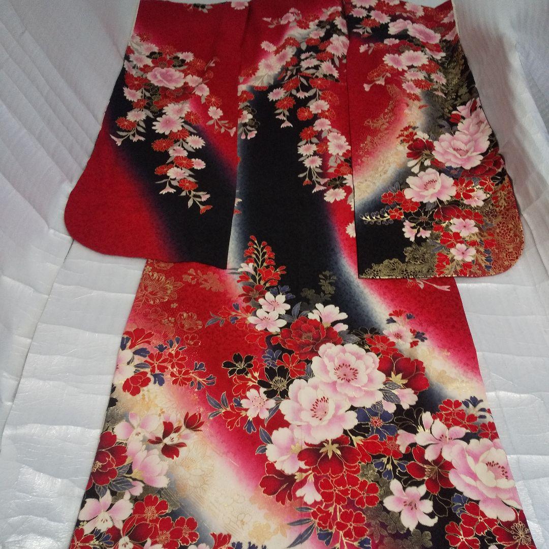 赤黒金桜正絹振袖フルセット等 袋帯 帯締め 帯揚げ 半襟 重ね襟 成人式卒業式等