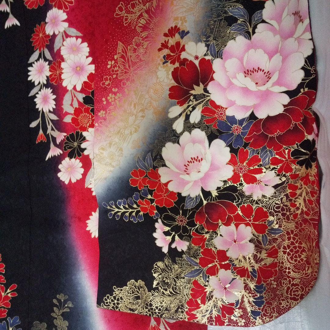 赤黒金桜正絹振袖フルセット等 袋帯 帯締め 帯揚げ 半襟 重ね襟 成人式卒業式等