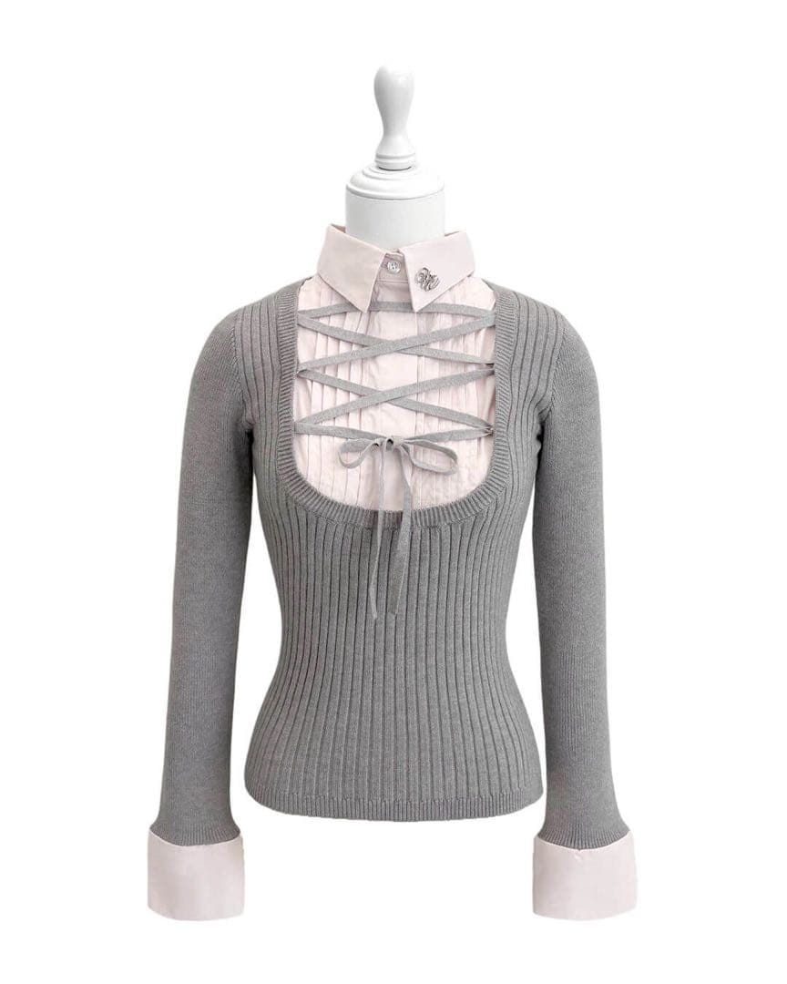 新品　honeymew レースアップドッキングトップス グレー　XS イモちゃん