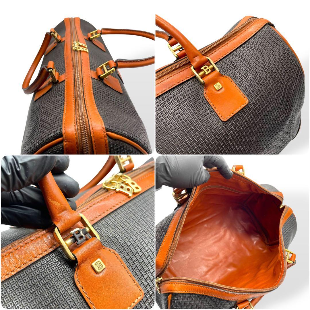 美品 BALLY バリー エンボスPVC×本革 レザー ボストンバッグ