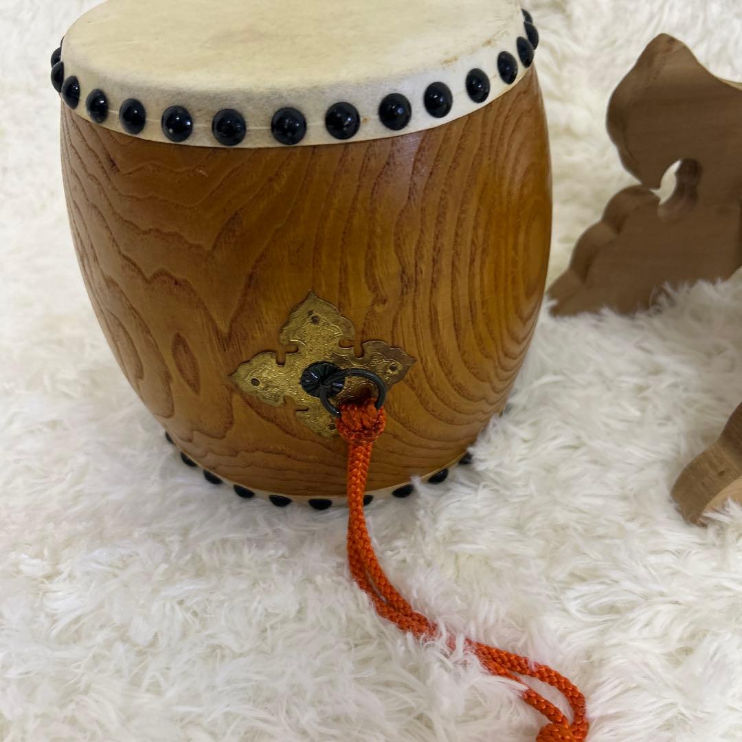 【良品】飾り太鼓　和太鼓 バチ付き　台座付き　直径約16cm