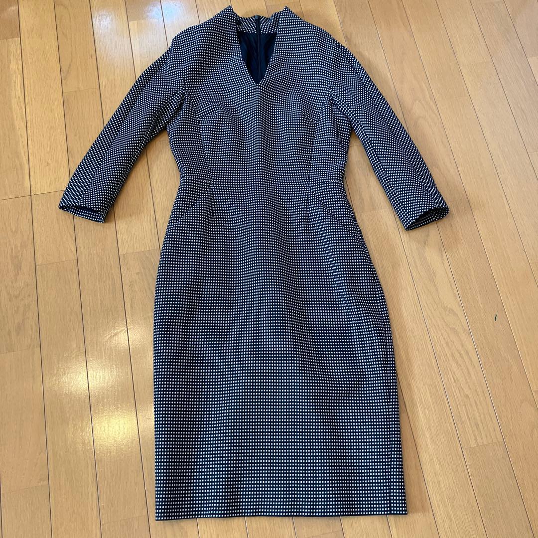 ESCADA チェック柄 タイトワンピース 長袖