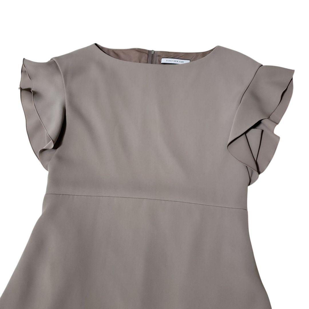FOXEY New York フリルワンピース　プリーツ　Aライン　スリーブ袖