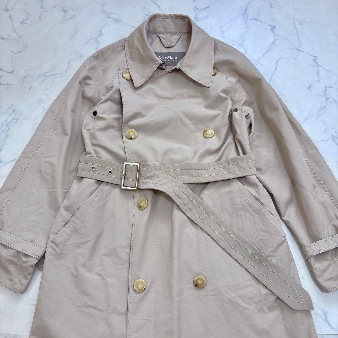 美品 MaxMara レインウェア ダブルトレンチコート ロング ベージュ 36