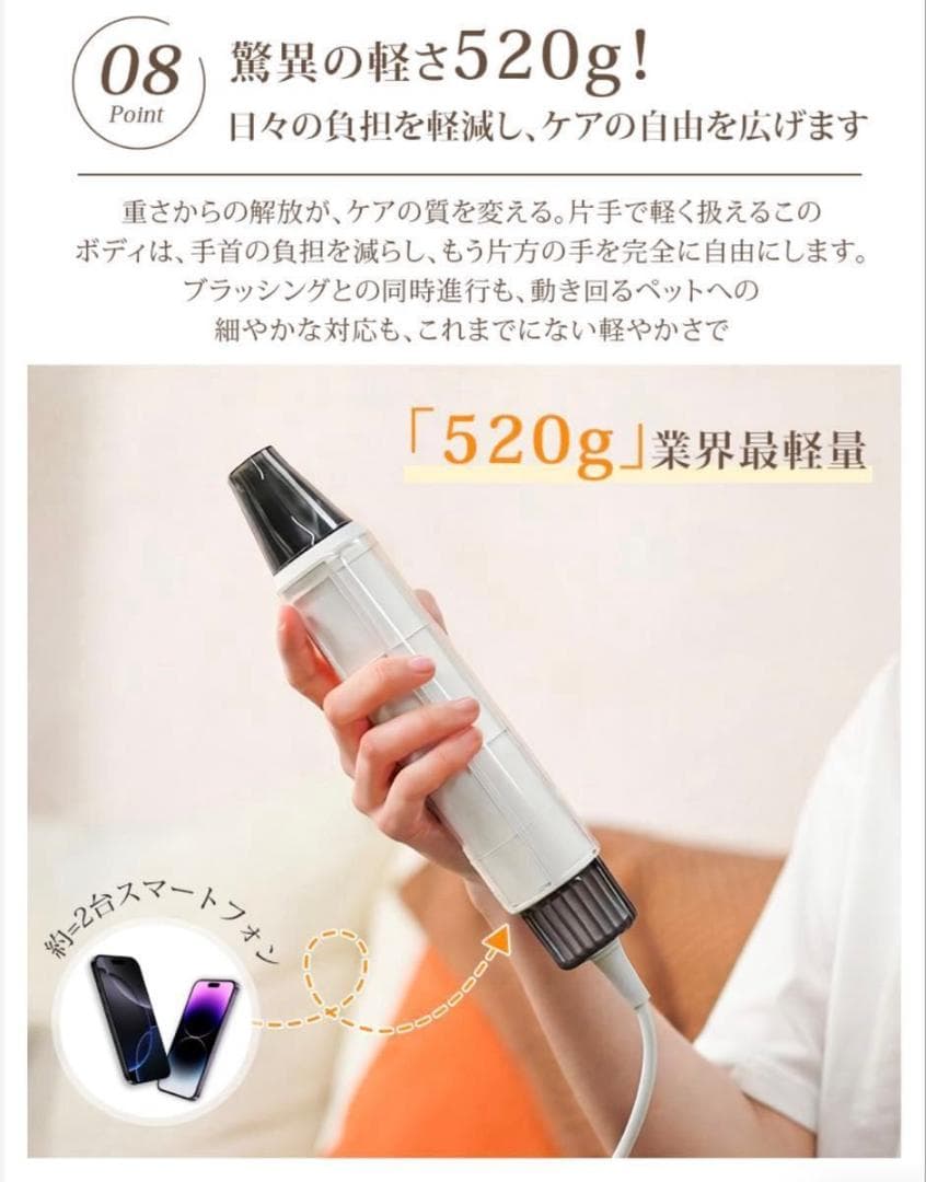 ハンディタイプペットドライヤー マイナスイオン　ホワイト