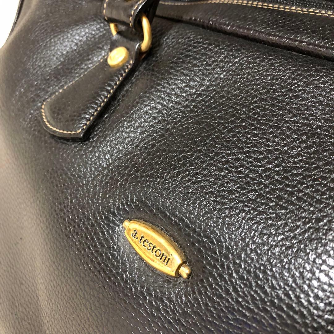 ア テストーニ　レザー　ボストンバッグ　ブラック　南京錠　金金具　2way