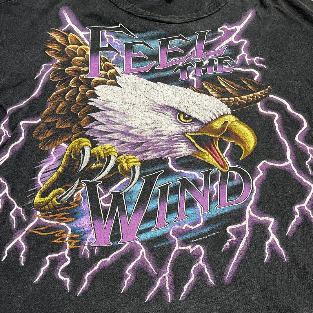 086 希少★ 90s American Thunder Tシャツ 雷 イーグル