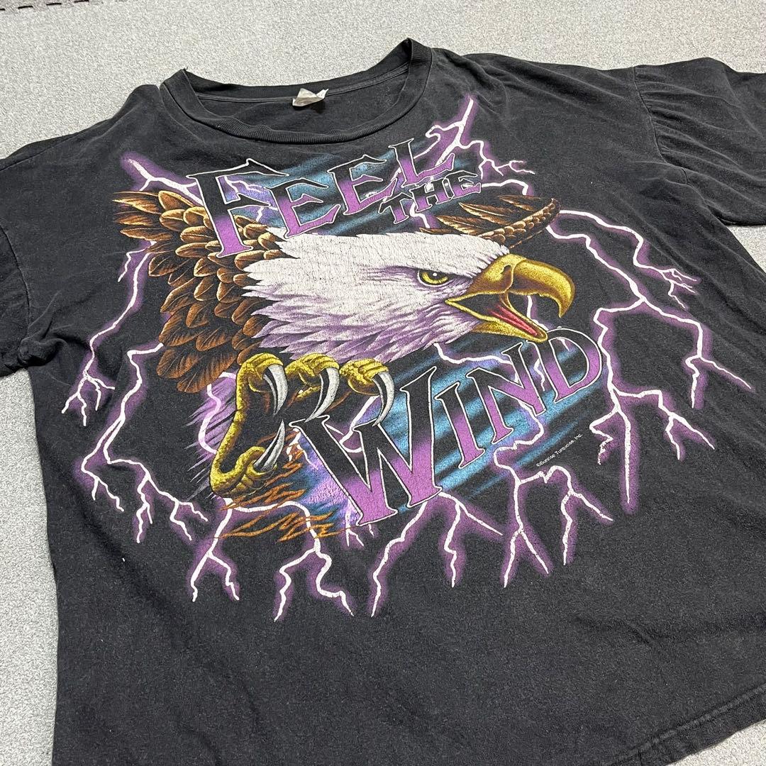 086 希少★ 90s American Thunder Tシャツ 雷 イーグル