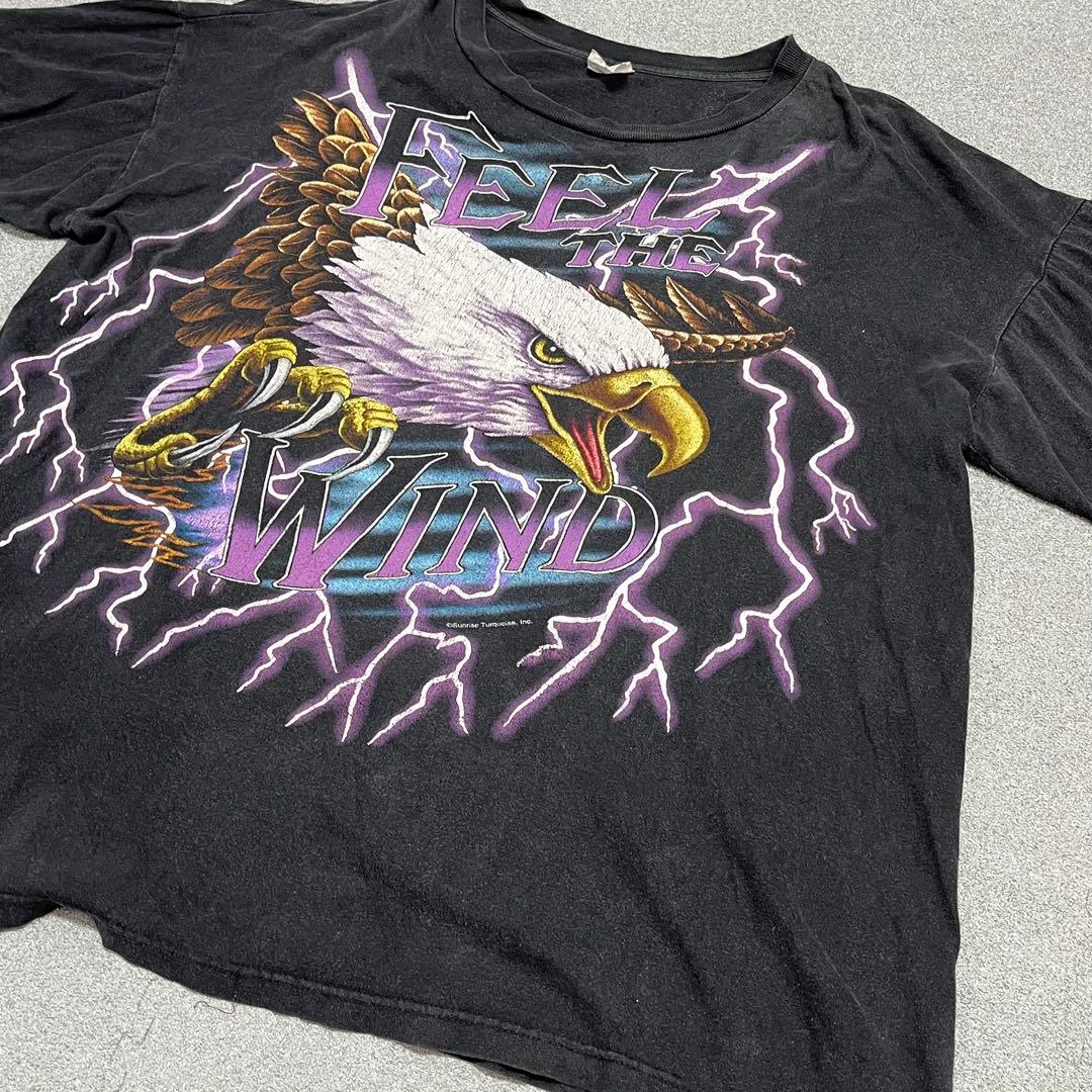086 希少★ 90s American Thunder Tシャツ 雷 イーグル