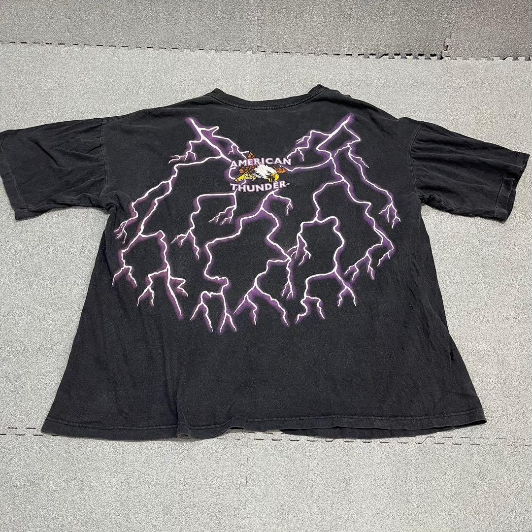 086 希少★ 90s American Thunder Tシャツ 雷 イーグル