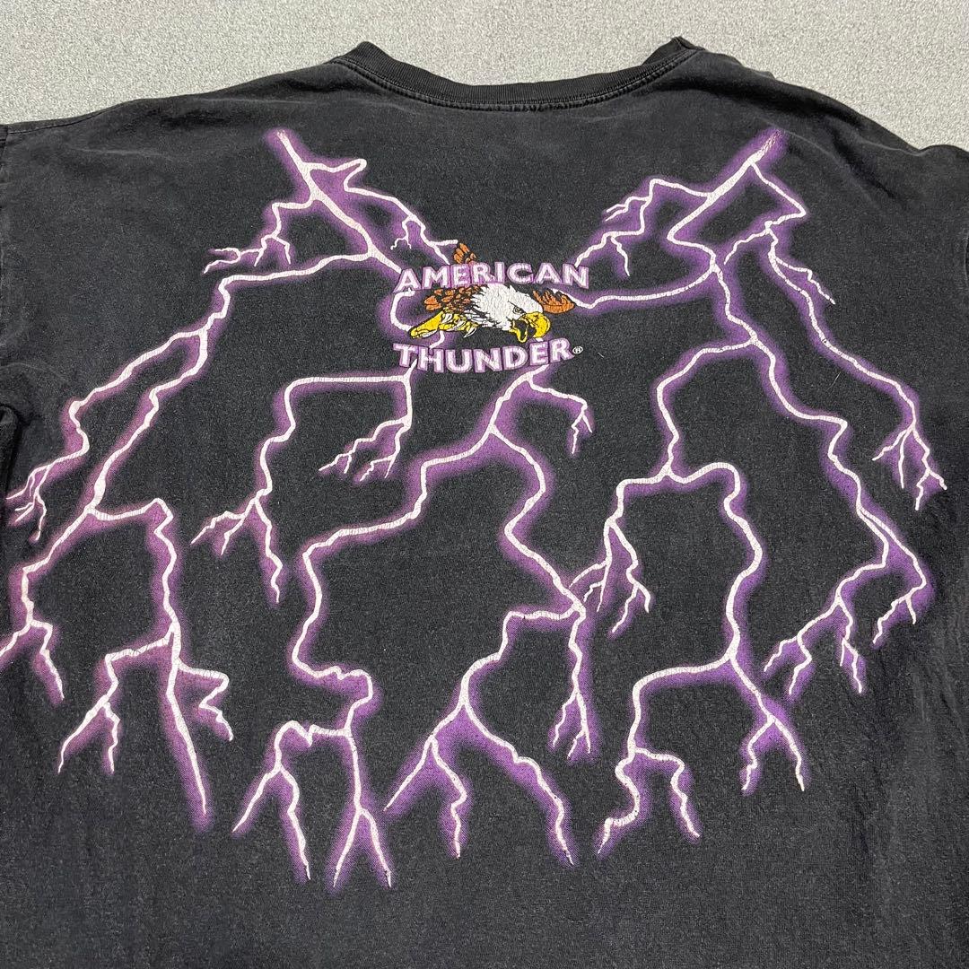 086 希少★ 90s American Thunder Tシャツ 雷 イーグル