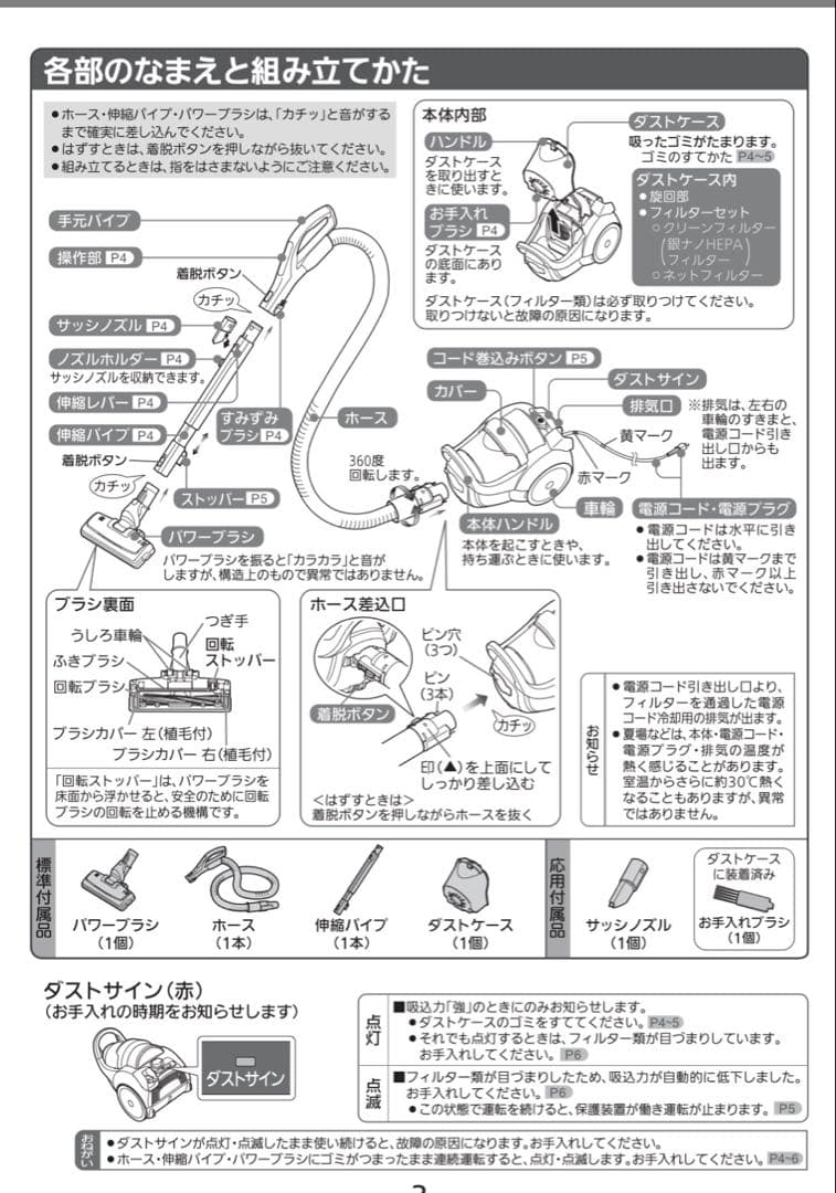 三菱サイクロン掃除機 Be-K 紙パック不要 TC-EXC8P 取説 ノズル付