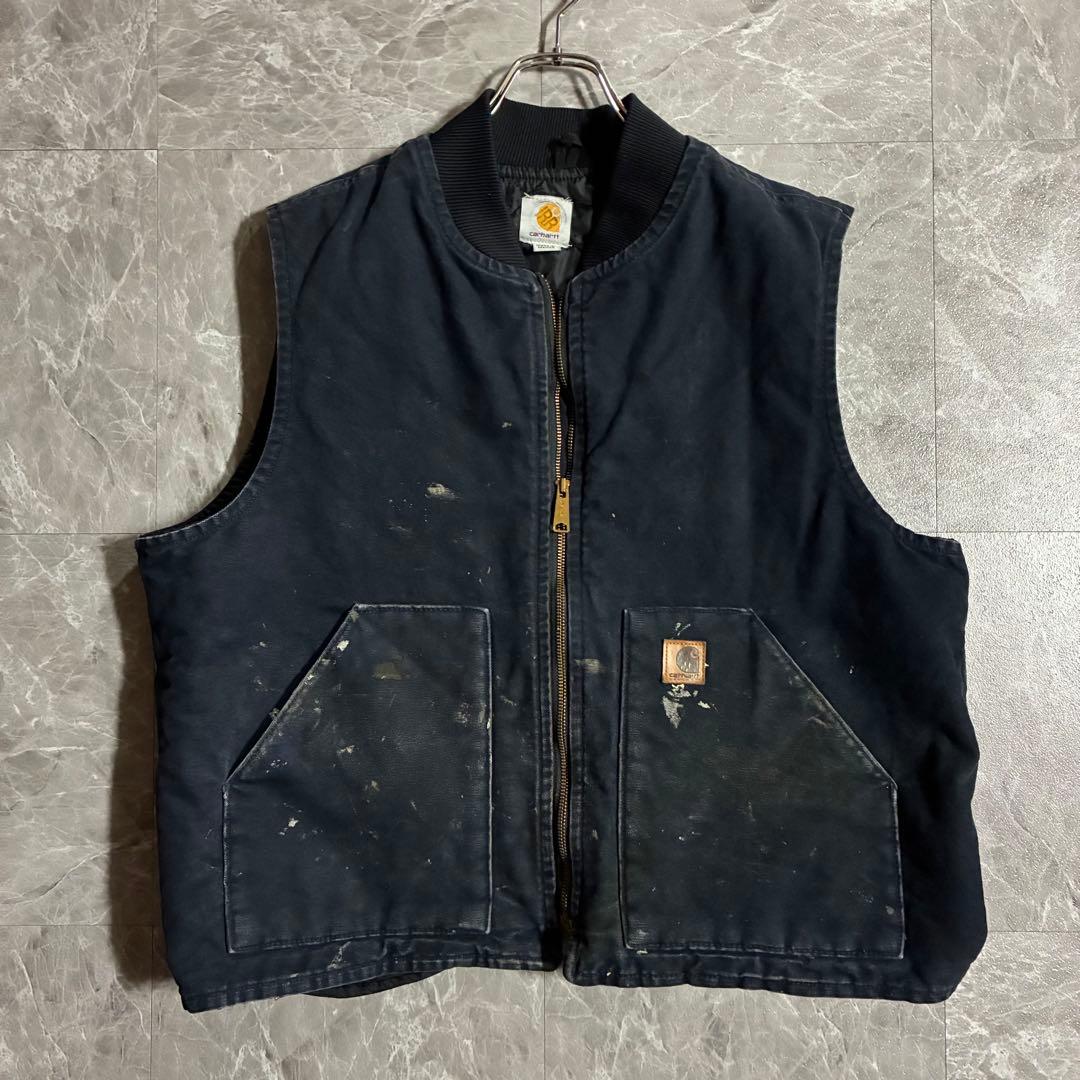 90s-00sCarharttメキシコ製ダックベスト ペンキアートXL ネイビー