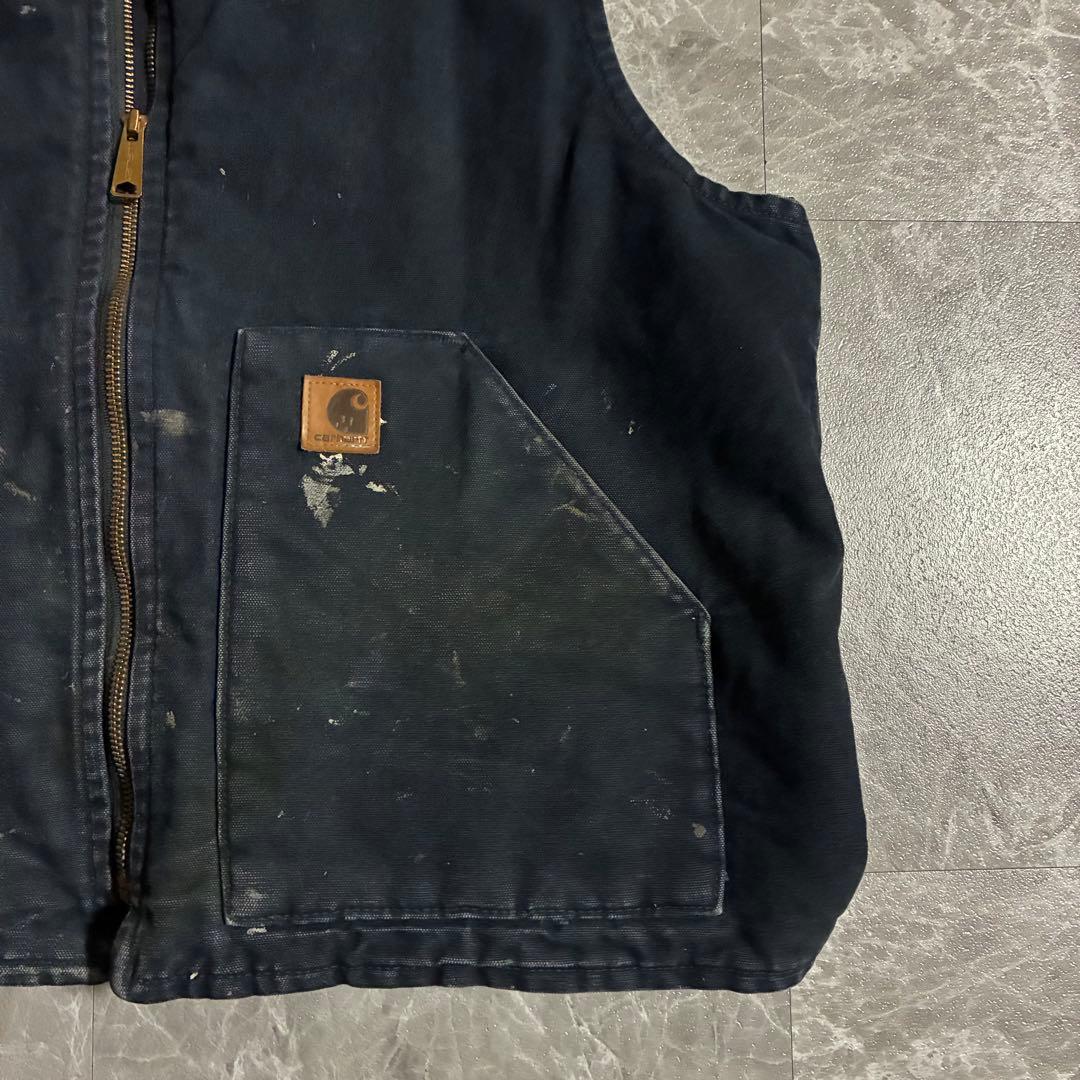 90s-00sCarharttメキシコ製ダックベスト ペンキアートXL ネイビー