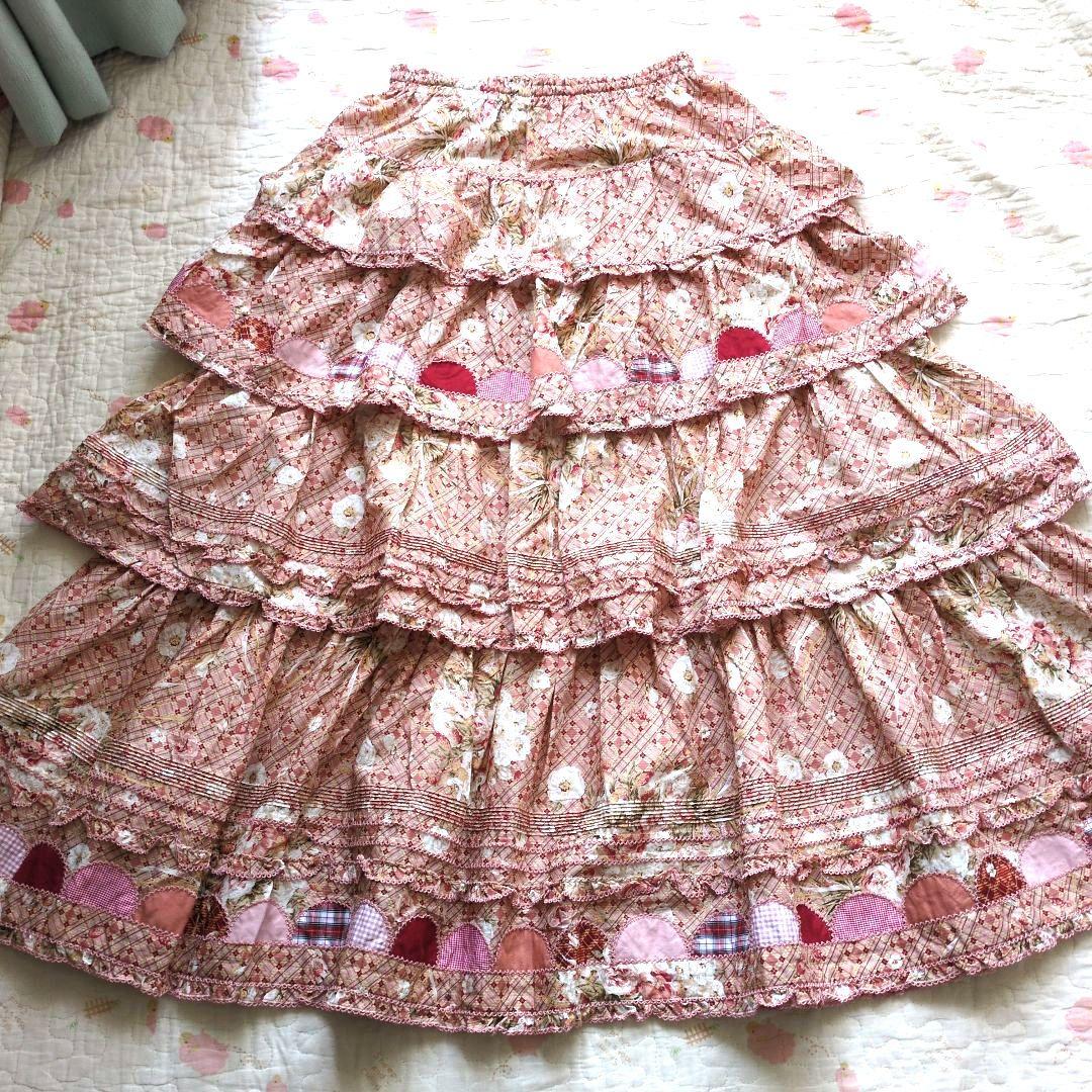 新品 ピンクハウス♥お花ブーケ柄パッチワーク段々スカート