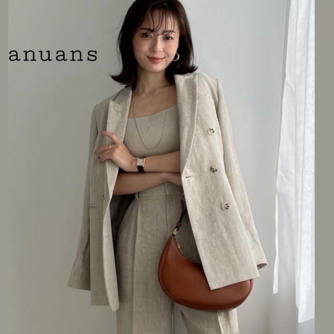 新品タグ付き anuansリネンダブルジャケット ベージュ フリーサイズ