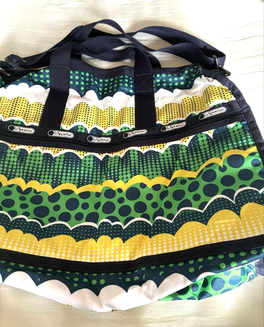 美品　レスポートサック　北欧柄　ボストン　グリーン　総柄　ショルダー