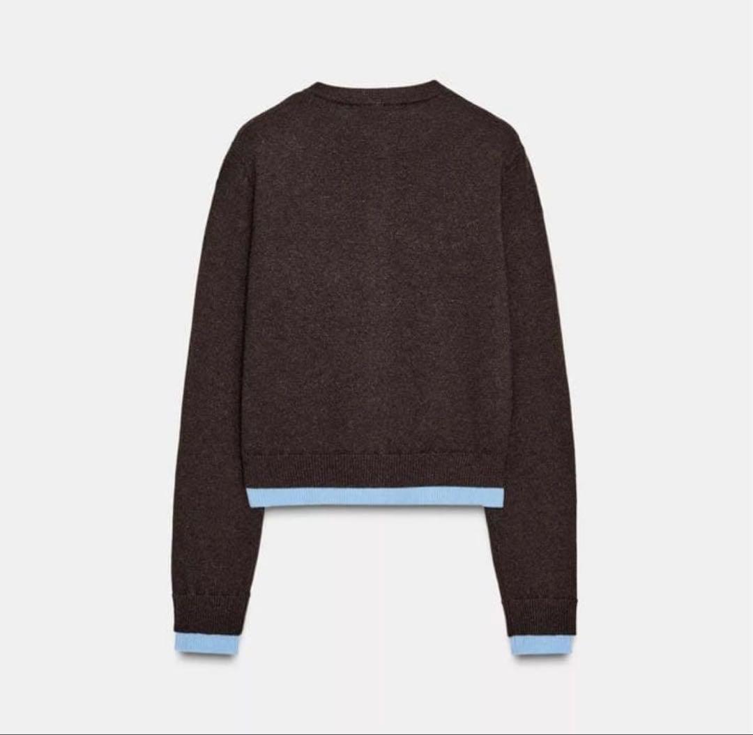 新品未使用★ZARA コントラストニットカーディガン★Mサイズ★ブラウン色