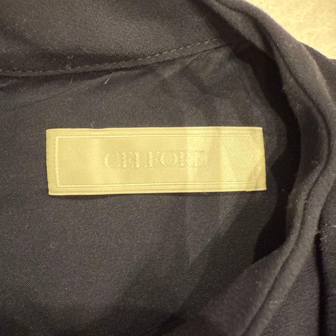 CELFORD ボウタイプリーツワンピース　ネイビー　34