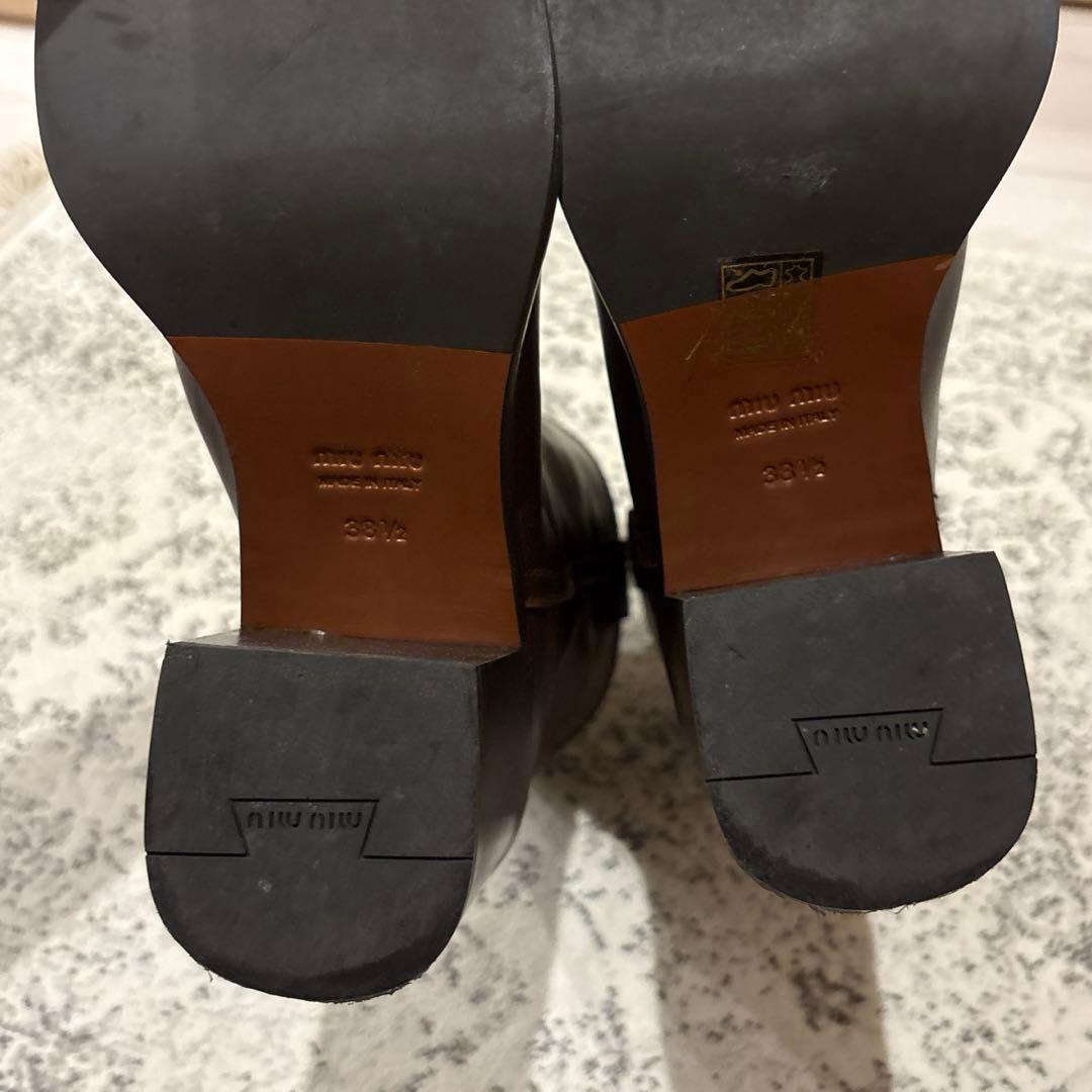 MIUMIU ロゴ レザー ブーツ ブラウン 38.5
