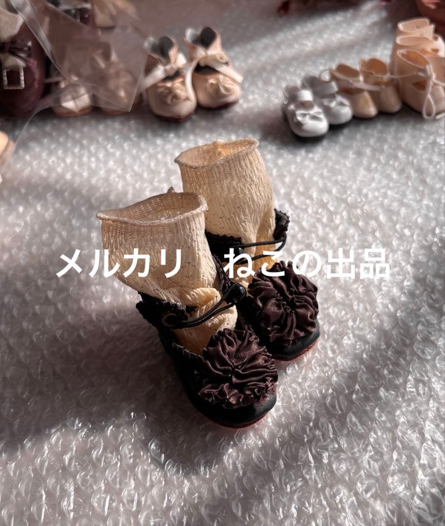 ビスクドール　本革　作家様製 シューズ　アンティーク　ブーツ 靴　ソックス付き