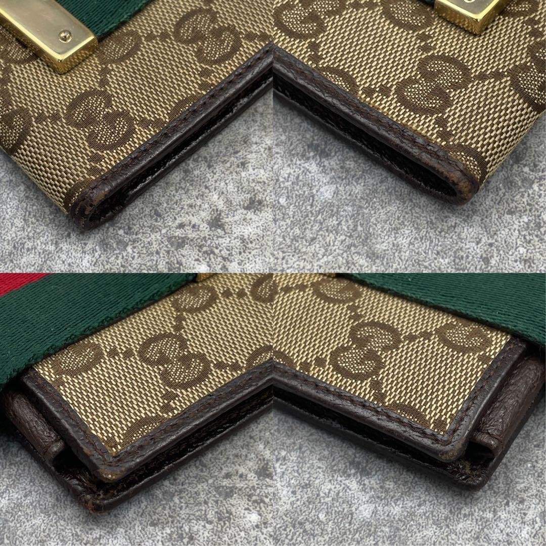 【微美品】GUCCI グッチ 折り財布 ベージュ GG総柄 シェリーライン