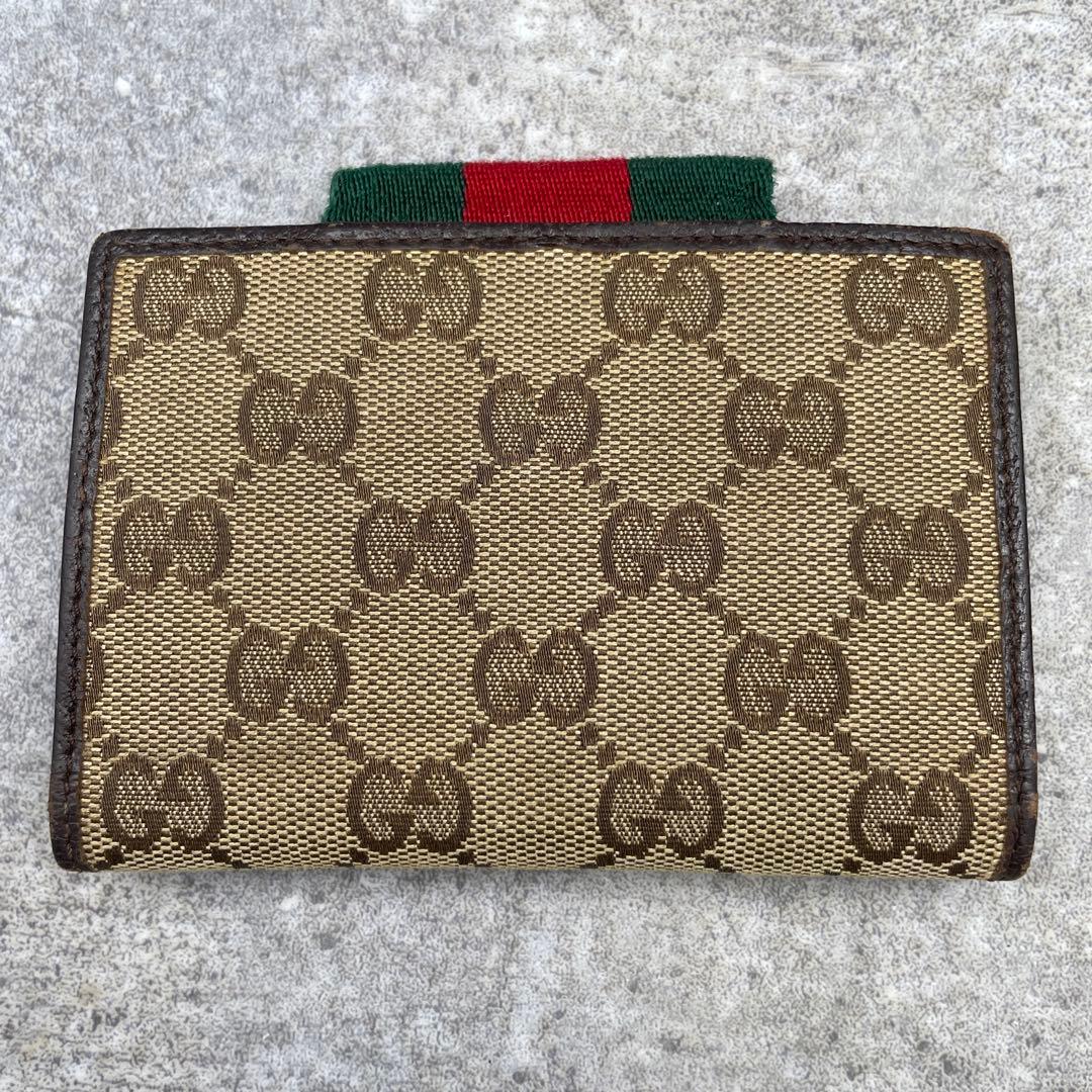 【微美品】GUCCI グッチ 折り財布 ベージュ GG総柄 シェリーライン