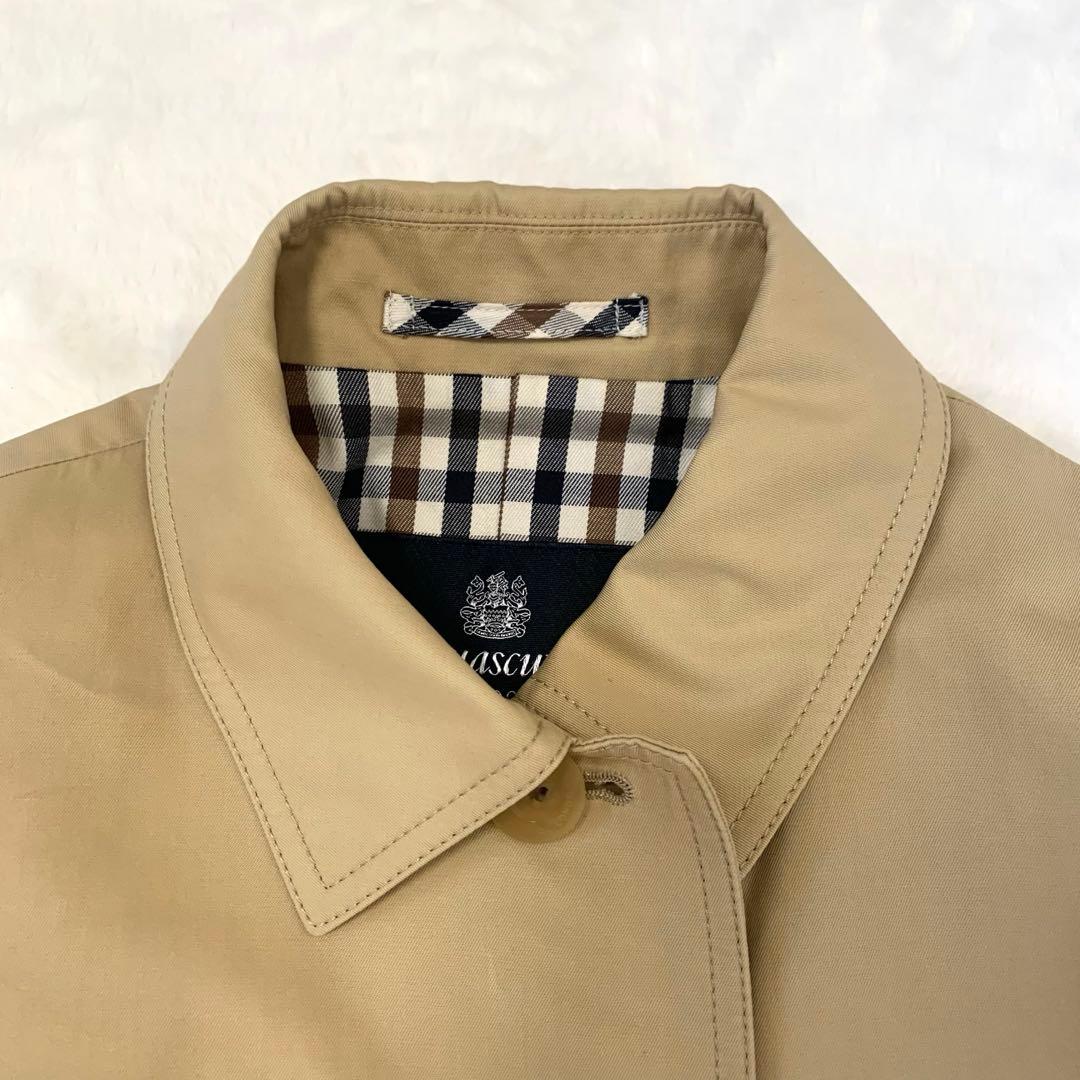 むう様 Aquascutum ステンカラーコート クラブチェック コットン