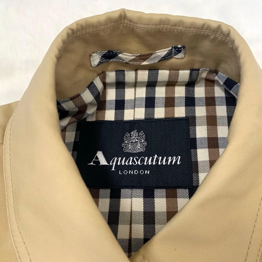 むう様 Aquascutum ステンカラーコート クラブチェック コットン