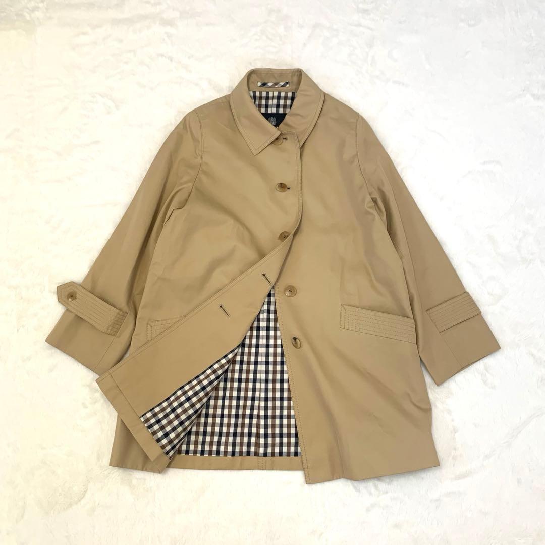 むう様 Aquascutum ステンカラーコート クラブチェック コットン