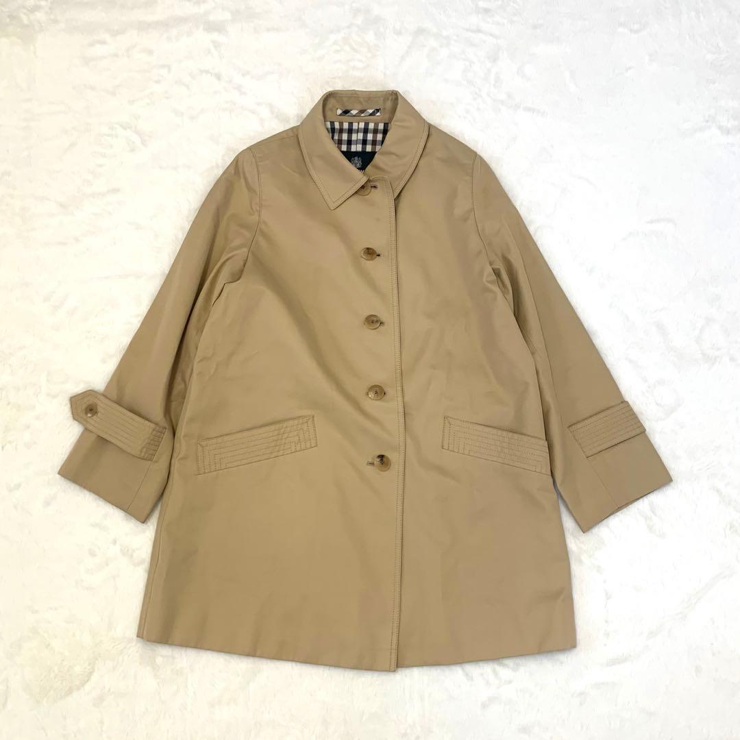 むう様 Aquascutum ステンカラーコート クラブチェック コットン