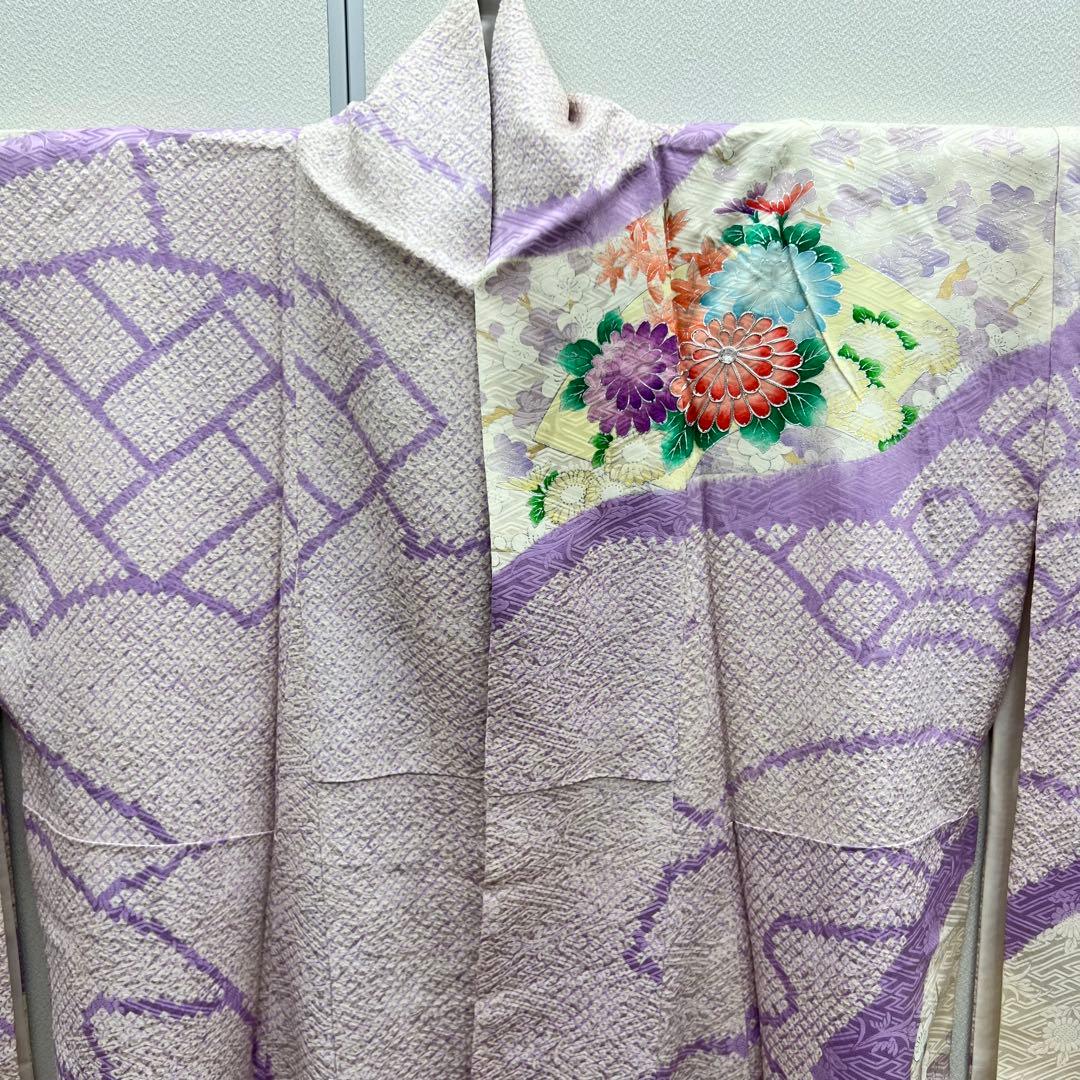 やまと誂製　正絹　成人式　振袖　絞り染め　銀彩加工　駒刺繍