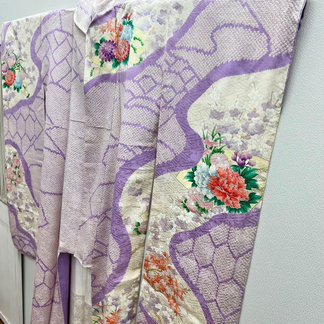 やまと誂製　正絹　成人式　振袖　絞り染め　銀彩加工　駒刺繍