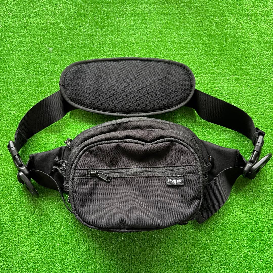 美品 Huggo ハグー ヒップシート 巾着付き ウエストポーチ 黒 ナイロン