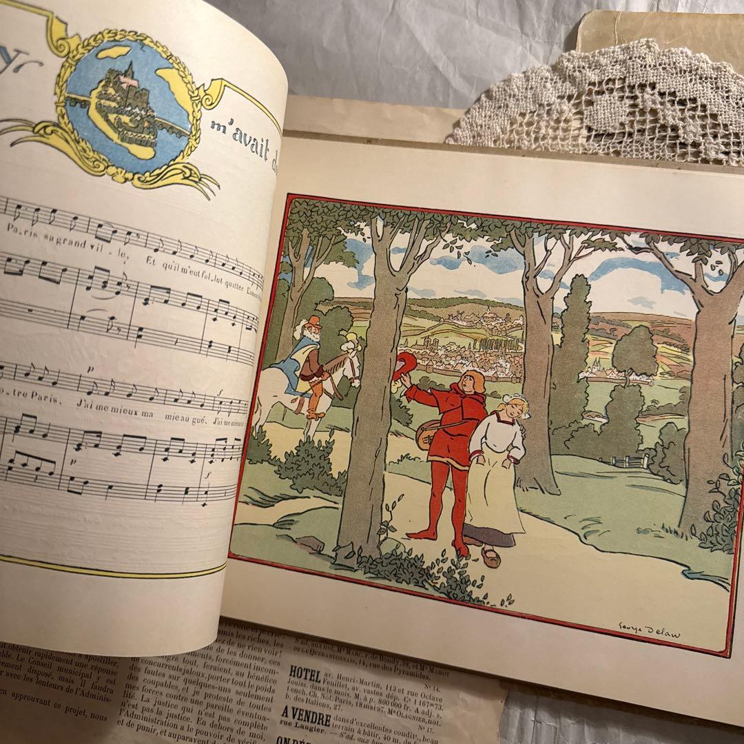 1910年フランス語アンティーク絵本　洋書　古書　楽譜ジャンクジャーナル